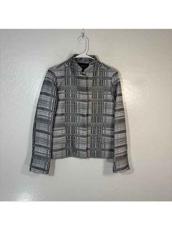 Lafayette 148 New York Jackets & Blazers - Lafayette 148 New York Blazer Womens 8 Gray Plaid Stand Collar Jacket Workwear